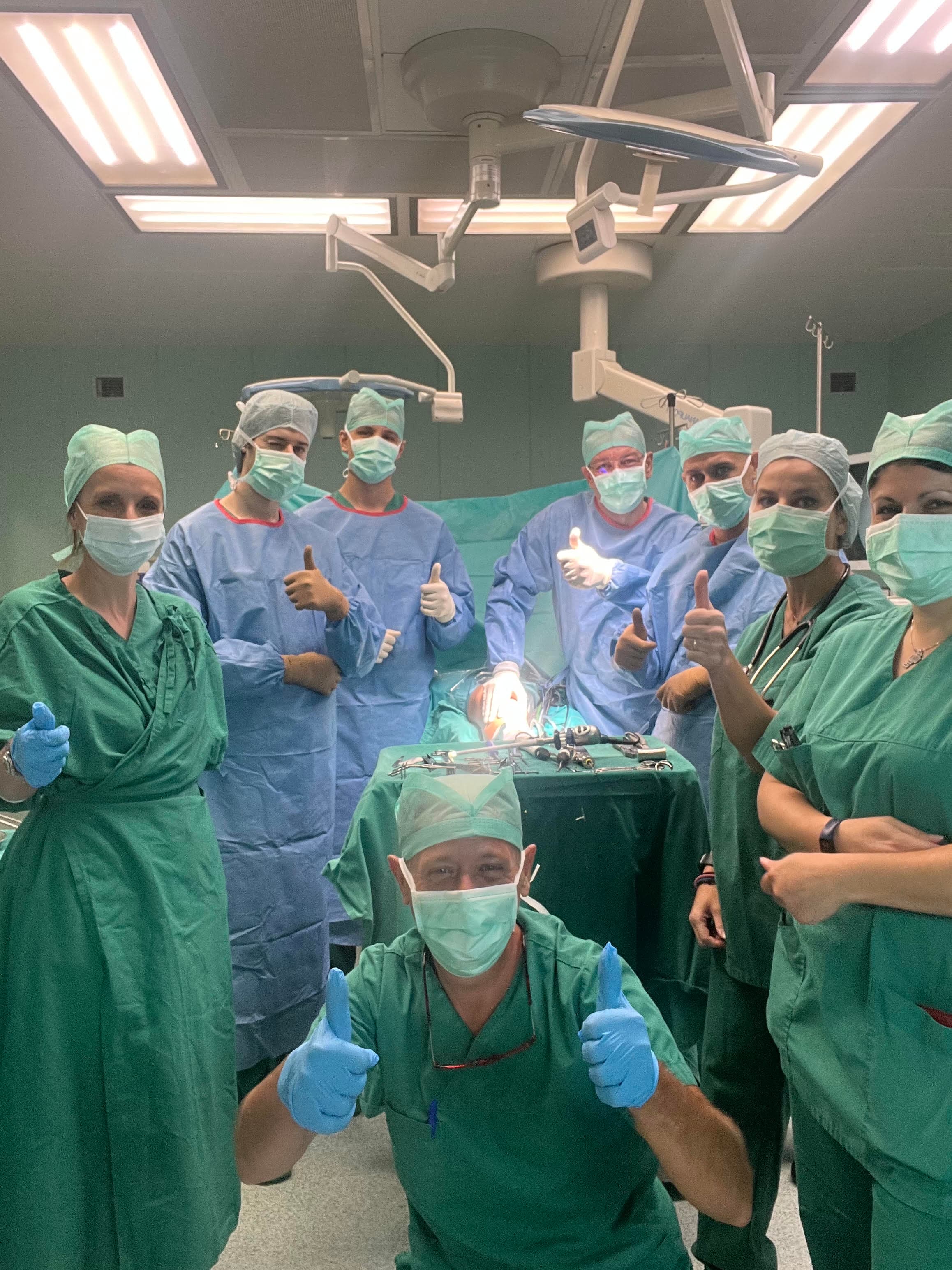 Dr. Papadopoulos and the surgical team after a successful arthroscopic procedure